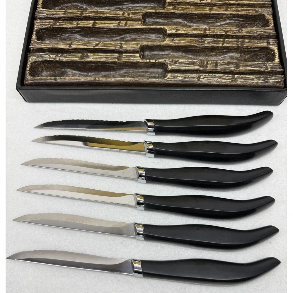 Vintage West Bend Steak Knives Set of 6 Hand Crafted USA Serrated Blades Boxed